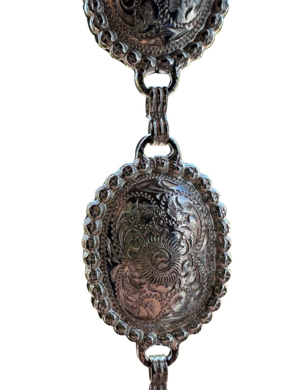 Genuine Vintage TONY LAMA Black Leather Concho Silver Western Bohemian Belt 28 - Picture 11 of 11